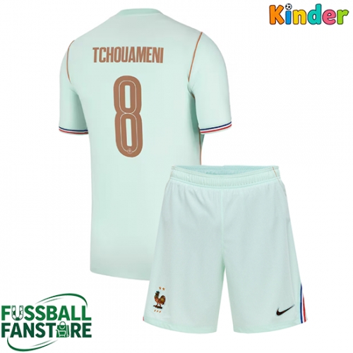 Frankreich Aurelien Tchouameni #8 Replik Auswärtstrikot Kinder WM 2026 Kurzarm (+ Kurze Hosen)